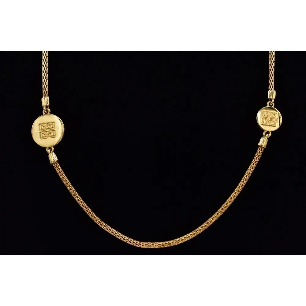 Givenchy Vintage Logo Station Snake Chain Necklace Gold Tone Chunky Signed BinBL